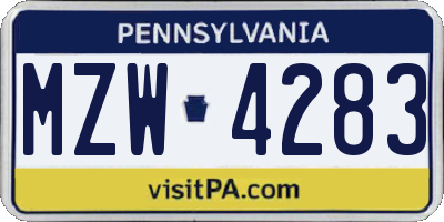 PA license plate MZW4283