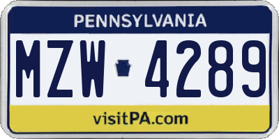 PA license plate MZW4289