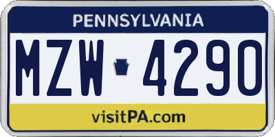 PA license plate MZW4290