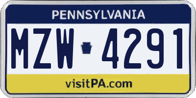 PA license plate MZW4291