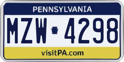 PA license plate MZW4298