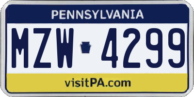 PA license plate MZW4299