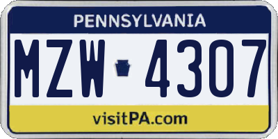 PA license plate MZW4307