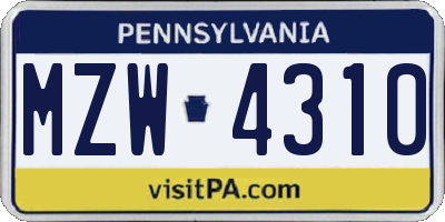 PA license plate MZW4310