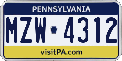 PA license plate MZW4312
