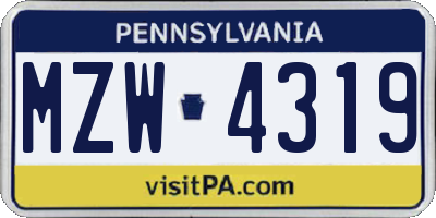 PA license plate MZW4319