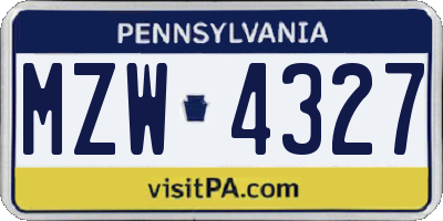 PA license plate MZW4327