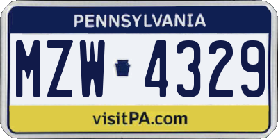 PA license plate MZW4329