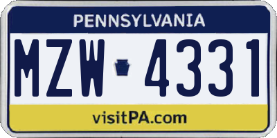 PA license plate MZW4331