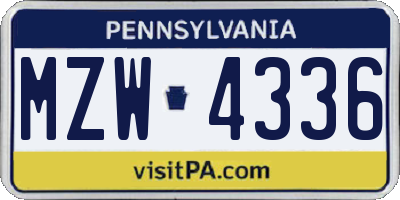 PA license plate MZW4336