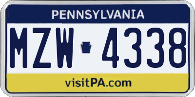 PA license plate MZW4338