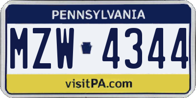 PA license plate MZW4344