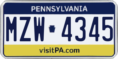 PA license plate MZW4345