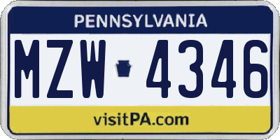 PA license plate MZW4346