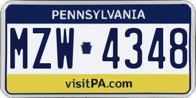 PA license plate MZW4348