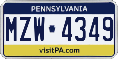 PA license plate MZW4349