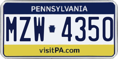PA license plate MZW4350