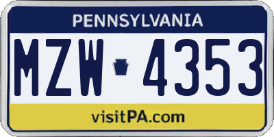 PA license plate MZW4353