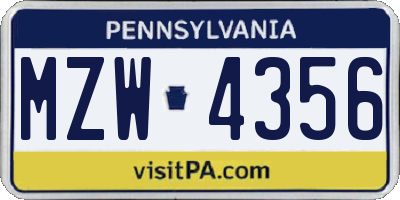 PA license plate MZW4356