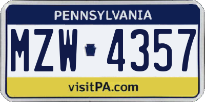 PA license plate MZW4357
