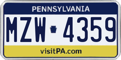 PA license plate MZW4359