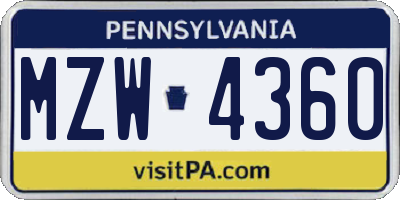 PA license plate MZW4360