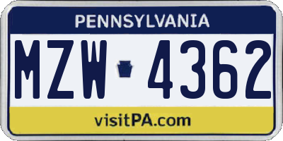 PA license plate MZW4362