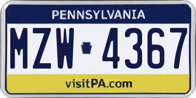PA license plate MZW4367