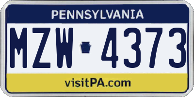 PA license plate MZW4373