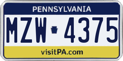 PA license plate MZW4375