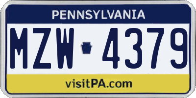 PA license plate MZW4379