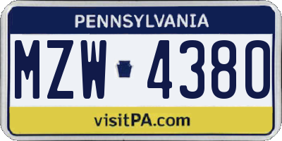 PA license plate MZW4380