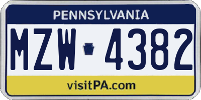 PA license plate MZW4382