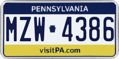 PA license plate MZW4386