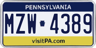 PA license plate MZW4389