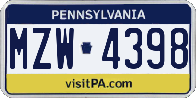 PA license plate MZW4398