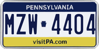 PA license plate MZW4404