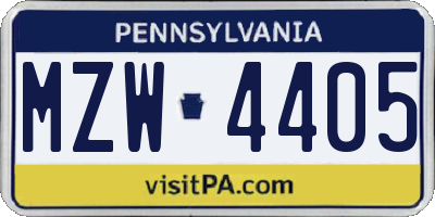 PA license plate MZW4405
