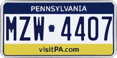 PA license plate MZW4407