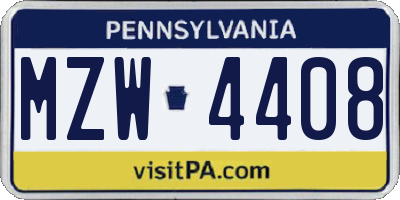 PA license plate MZW4408