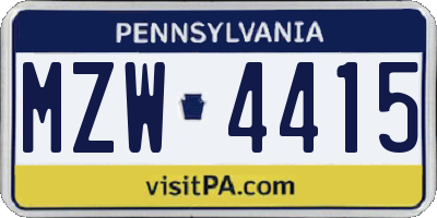 PA license plate MZW4415