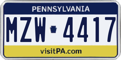 PA license plate MZW4417