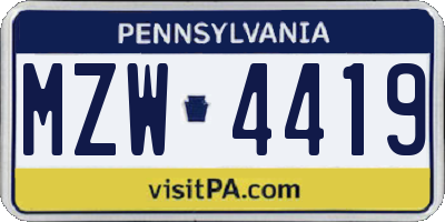 PA license plate MZW4419