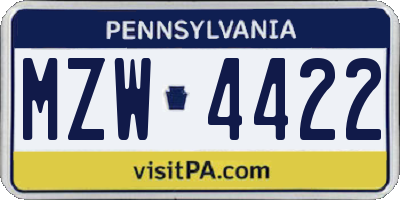PA license plate MZW4422