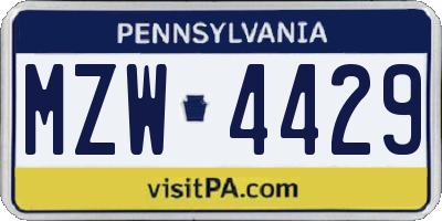 PA license plate MZW4429
