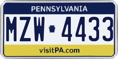 PA license plate MZW4433