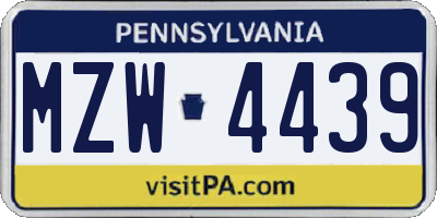 PA license plate MZW4439