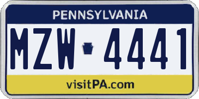 PA license plate MZW4441