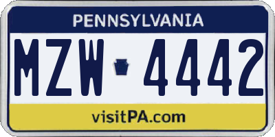 PA license plate MZW4442