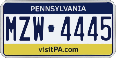 PA license plate MZW4445